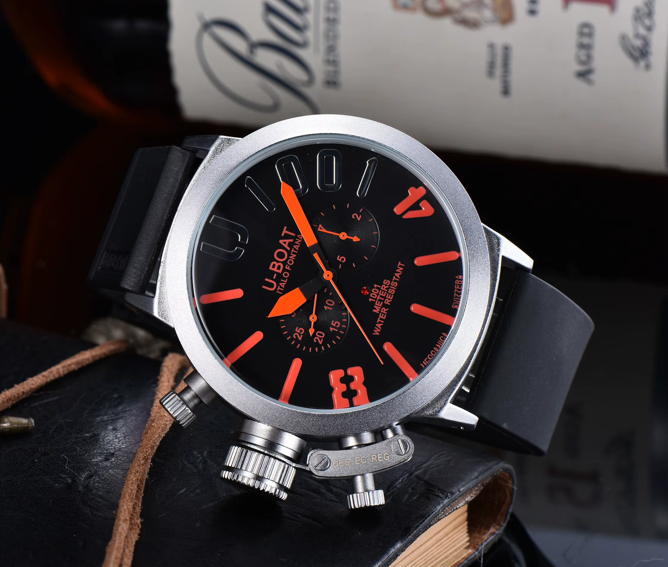Montre pour homme U-Boat Classico 1001 Style, grand cadran, boîtier en acier inoxydable, bracelet en