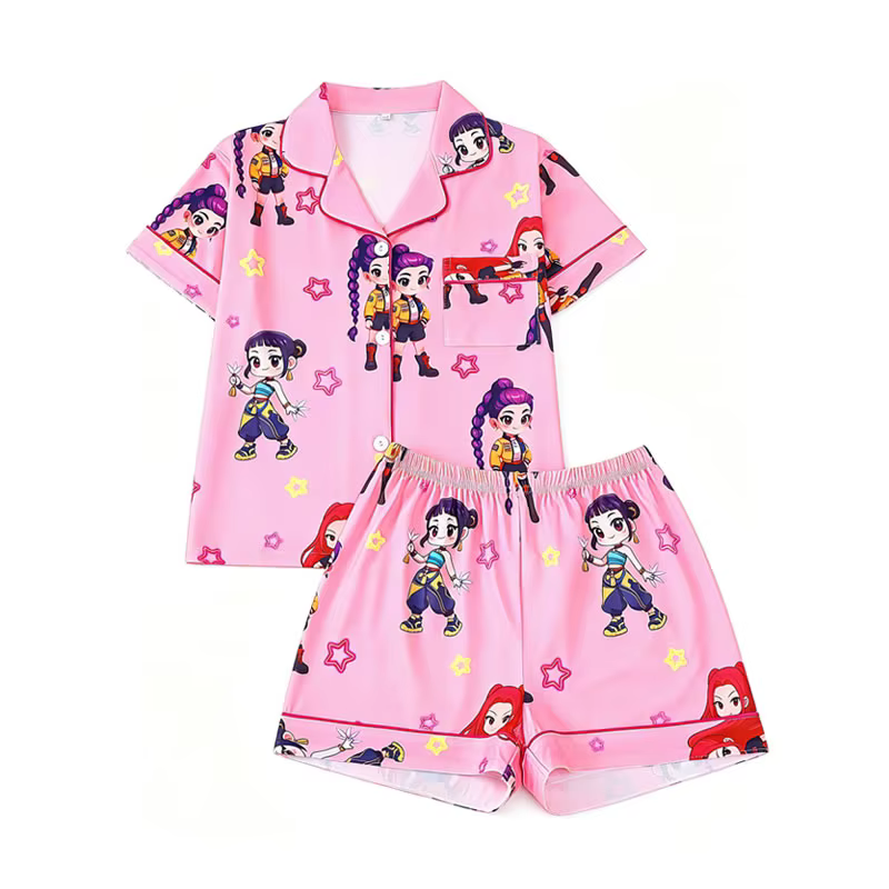 Ensemble pyjama K-Pop pour enfants, motif dessin animé Rumi Mira Zoe, haut à revers et short imprimé