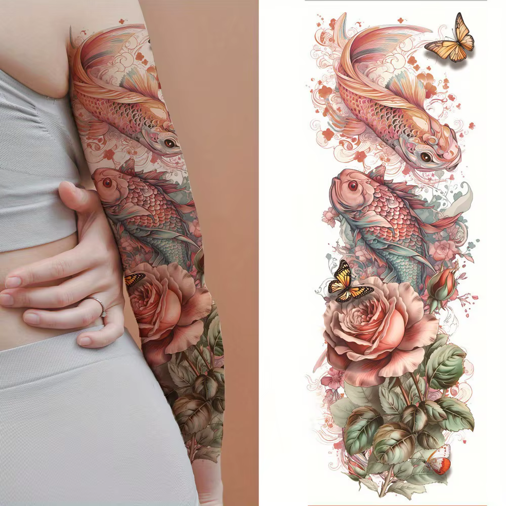 Autocollant de tatouage temporaire imperméable pour bras complet, 1 pièce, corps, bras, manches, pei