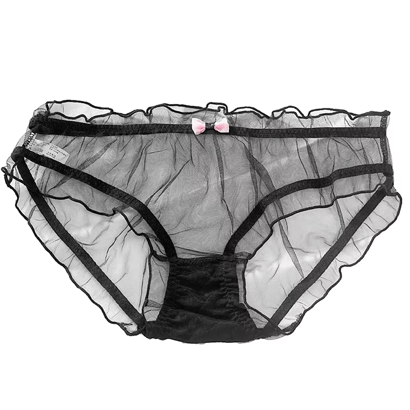 Culotte en maille Lolita pour femme, slip sexy en dentelle, sous-vêtement transparent, slip d'été av