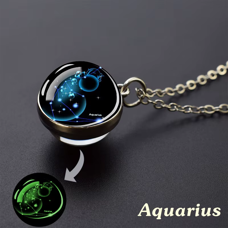 Collier pendentif signe du zodiaque, boule de verre Shoous, Constellation, bijoux pour couples, cade