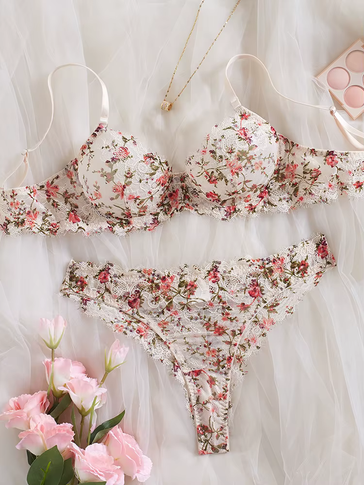 Lingerie sexy pour femmes, magnifique lingerie en dentelle florale, lingerie intime érotique, ensemb