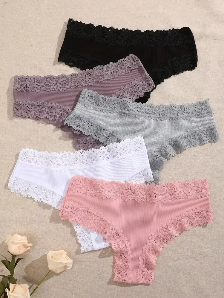 5 pièces/ensemble femmes coton culottes dentelle florale sous-vêtements intimes à la mode Patchwork 