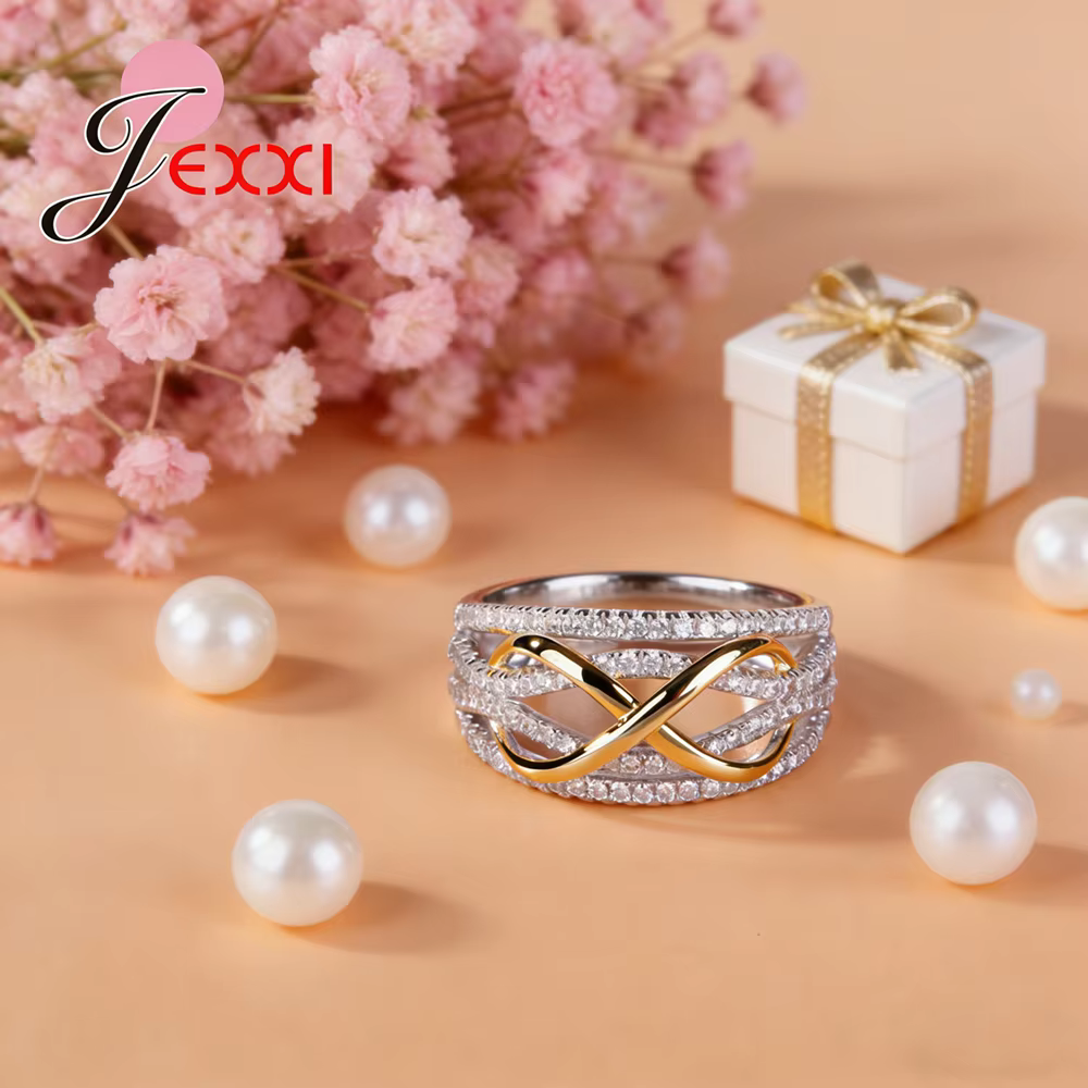 Bague d'amour infini en argent sterling 925 avec zircon cubique brillant, nœud papillon et lettre 8,