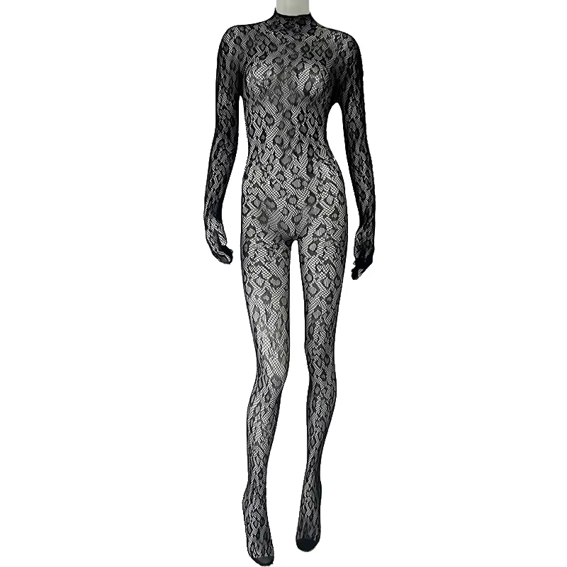 Body transparent en dentelle pour femmes, combinaison en résille à manches longues, élastique, pour 