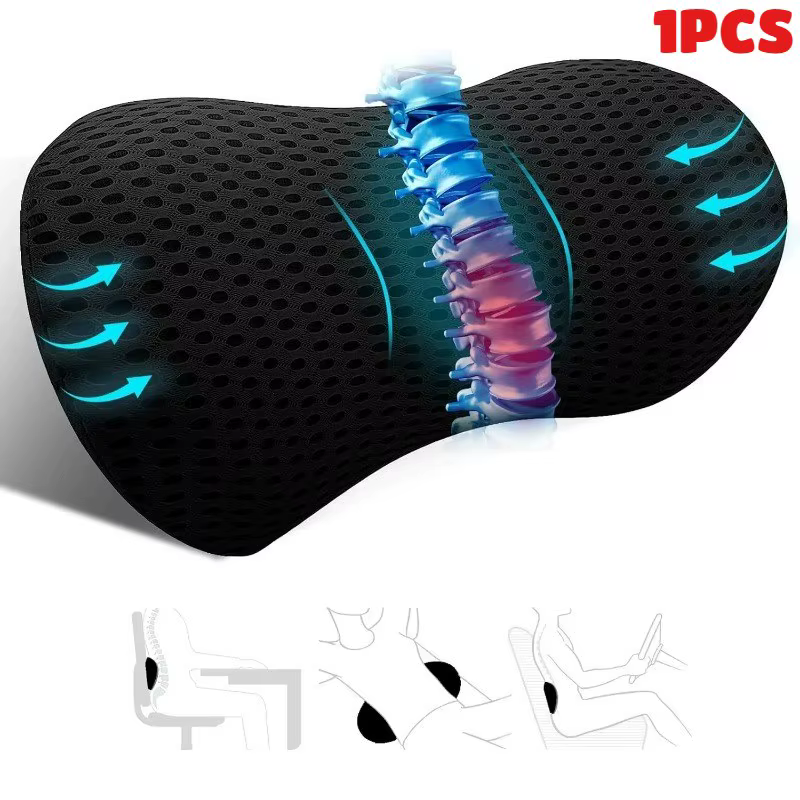 Oreiller de soutien lombaire ergonomique en mousse à mémoire de forme, soulage les maux de dos, cous