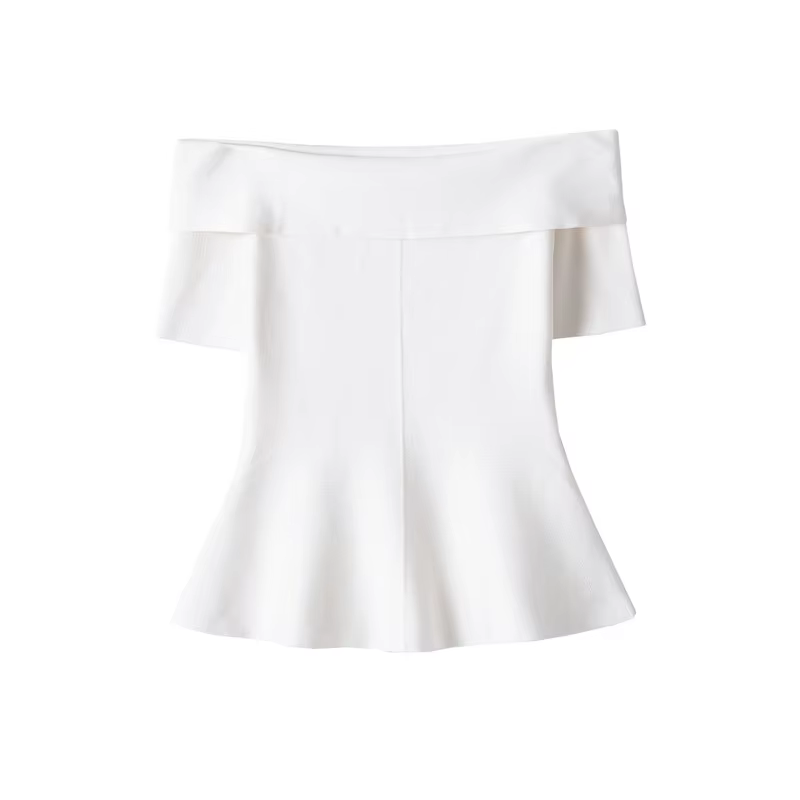 Nouveau haut tricoté d'été 2026 à manches courtes, col bateau, ourlet trapèze, en fibre de polyester