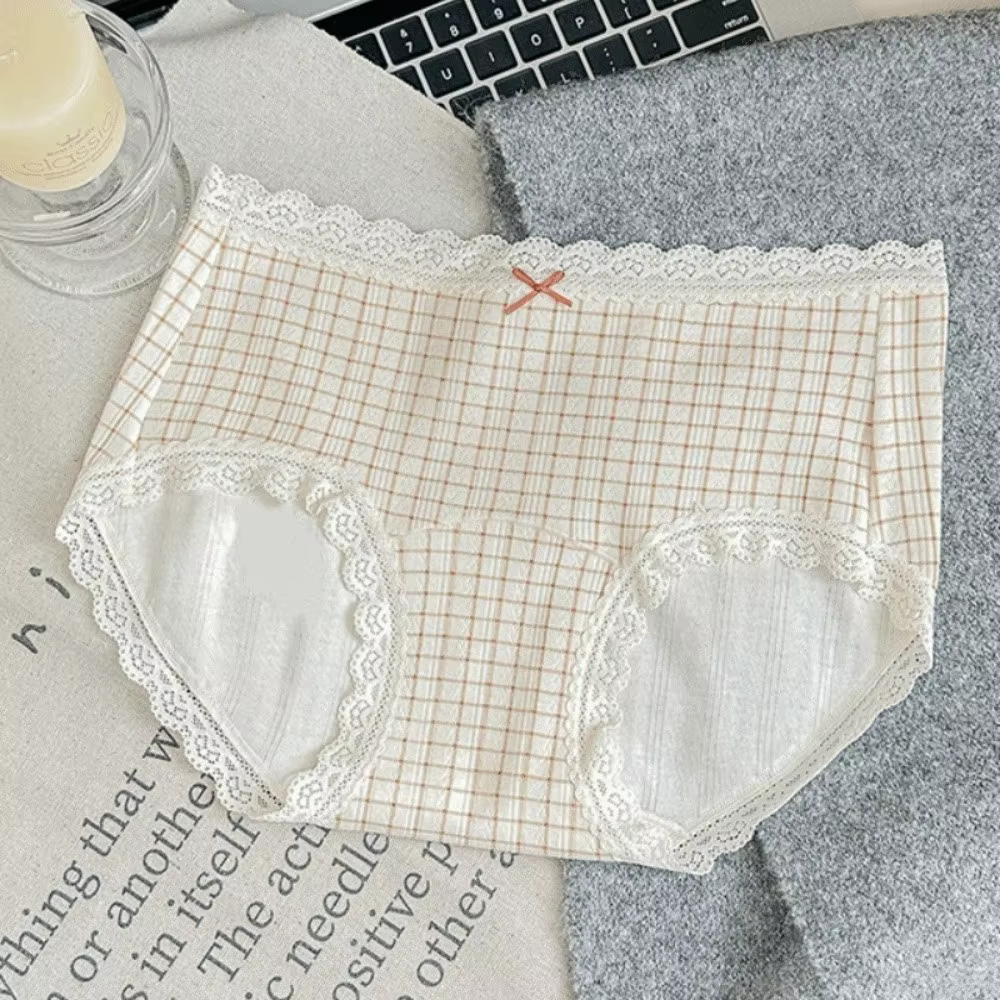 Culottes en coton à nœud floral, sous-vêtements à rayures quadrillées pour femmes, culottes en dente