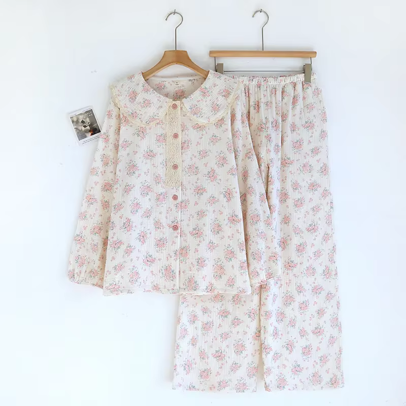 Pyjama pour femmes, imprimé de dessin animé, mignon, vêtements de maison, col rond, pantalon à manch