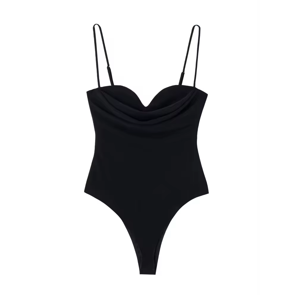 Femmes Sexy mode avec col en coeur drapé body dos nu fermeture éclair fines bretelles femme combisho