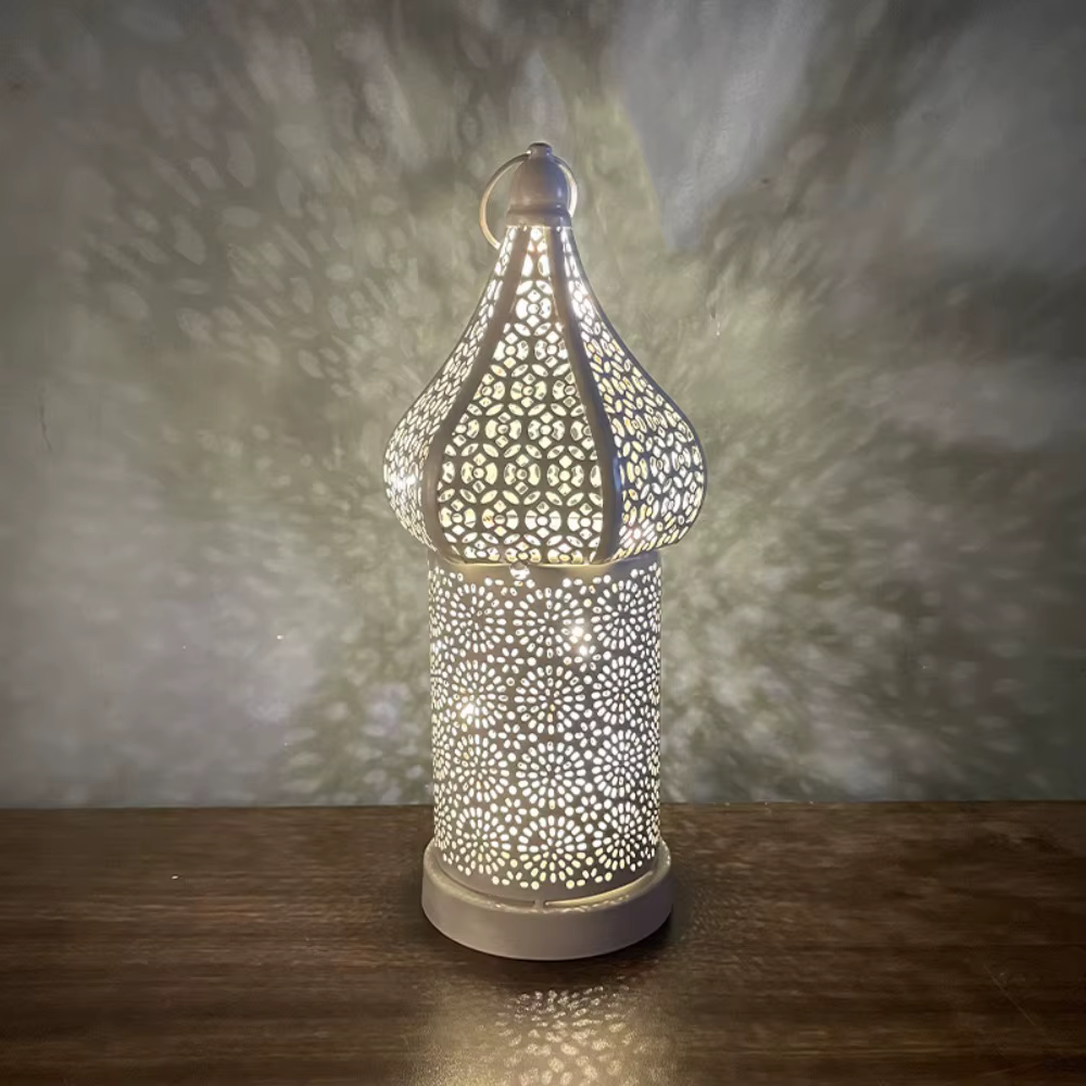 Lampe de chemin en fer forgé, style marocain, veilleuse vintage, lumière LED creuse, alimentée par b