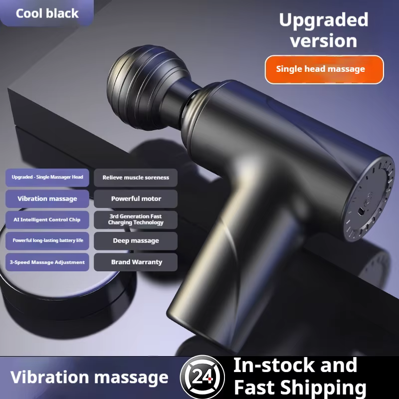 Pistolet de massage électrique mini double tête noir, recharge USB, 3 vitesses, soulagement musculai