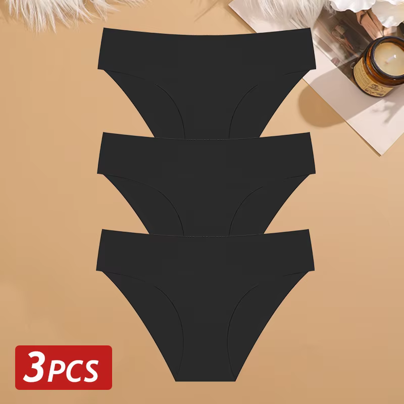 3 pièces sans couture glace soie culottes pour femmes Sexy taille basse slips femme Ultra mince sans