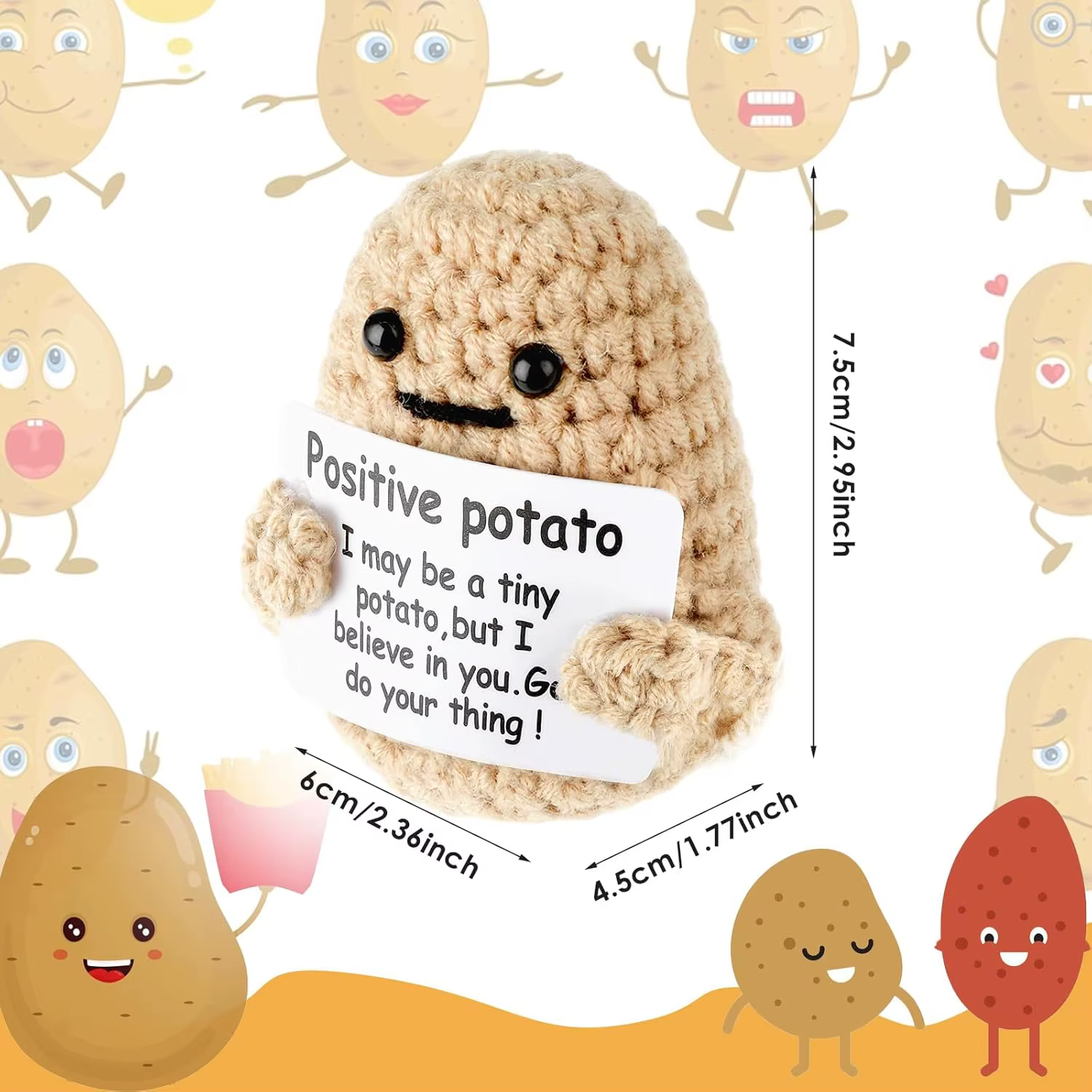 Poupée Canard Énergie Positive, Mini Peluche Faite Main en Laine Tricotée, à Embrasser et à Porter d