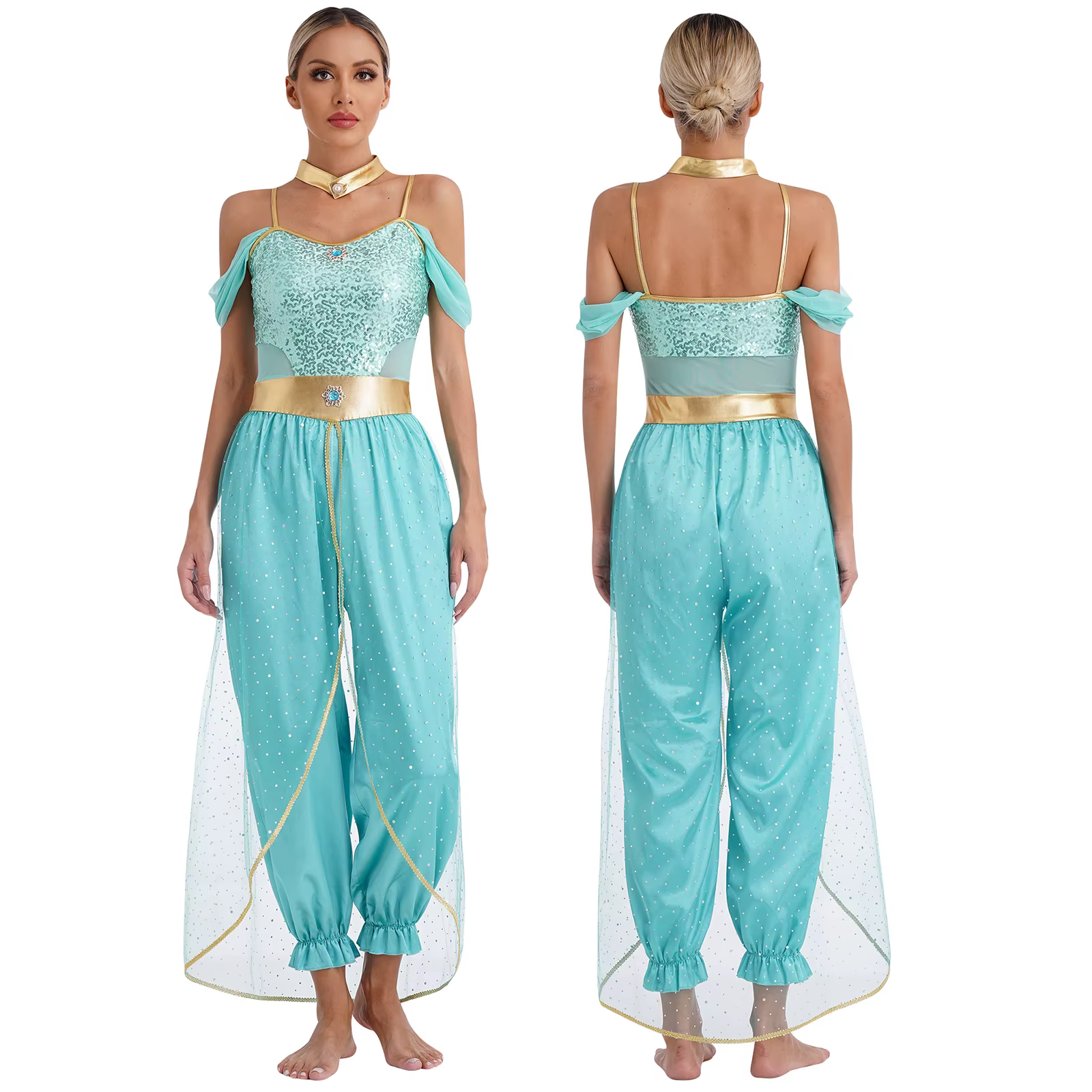Costume de Cosplay de princesse Jasmine pour femmes, vêtements de spectacle de danse du ventre de ca