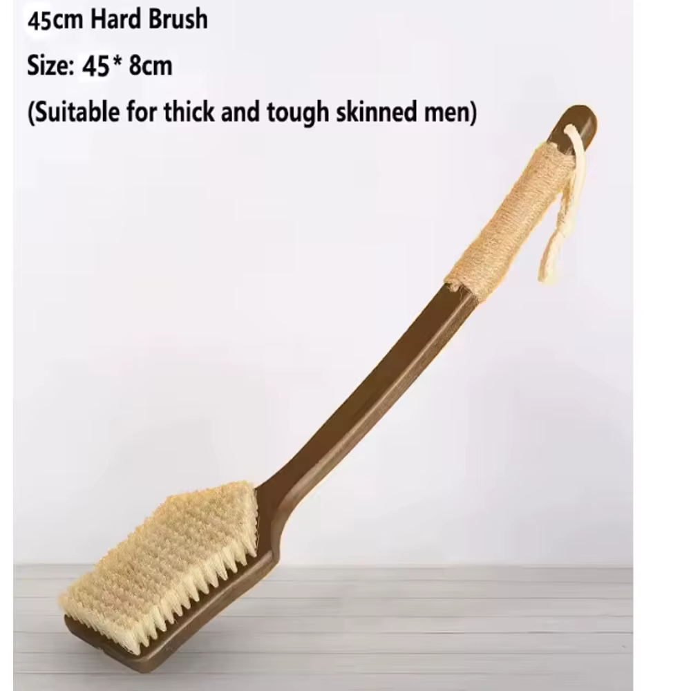 Brosse corporelle extra longue avec manche en bois, brosse de bain en crin de cheval doux, brosse po