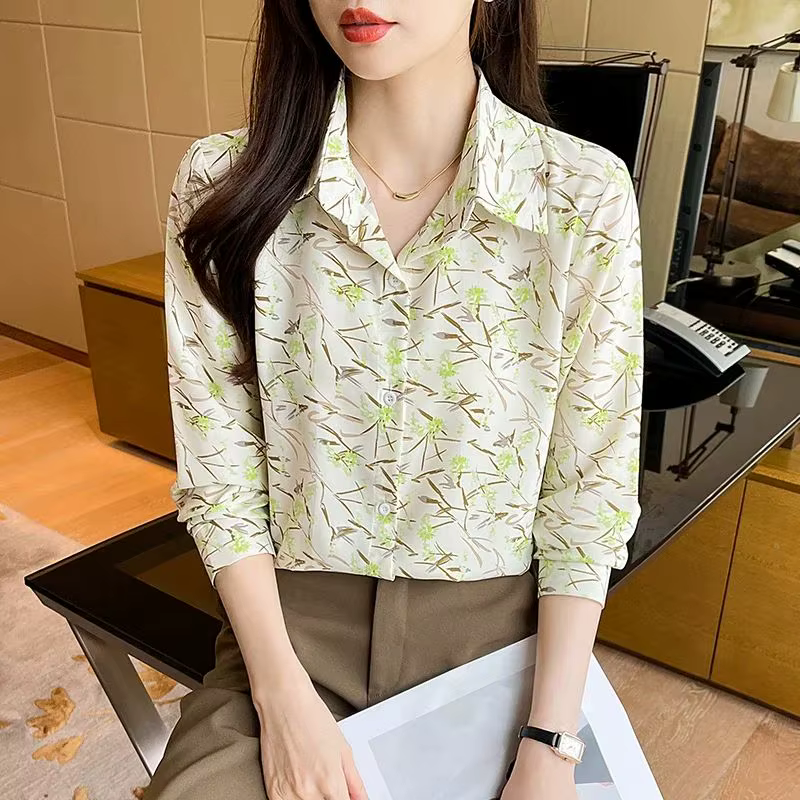 Nouveau élégant impression blouses décontracté quotidien dames chemises mode femmes boutonné hauts b