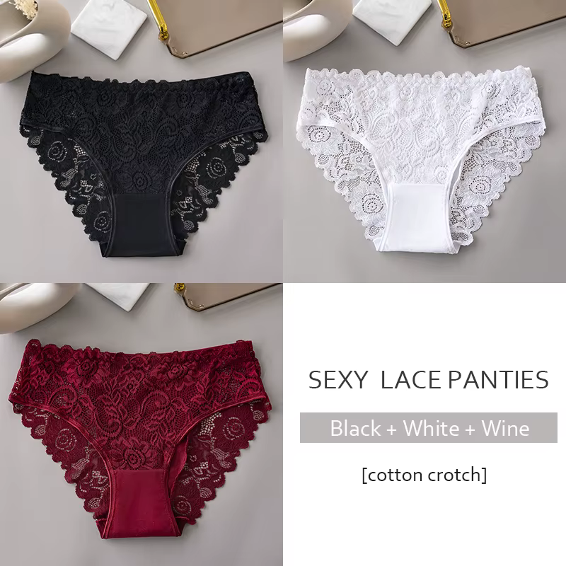 3 pièces/ensemble luxe broderie florale dentelle culottes femmes slips Sexy creux Lingerie femme sou