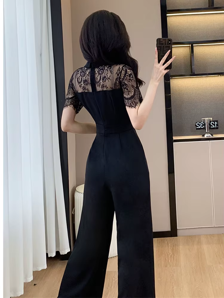 SMTHMA-Combinaison en dentelle à manches courtes pour femmes, nouvelle mode, patchwork, taille haute
