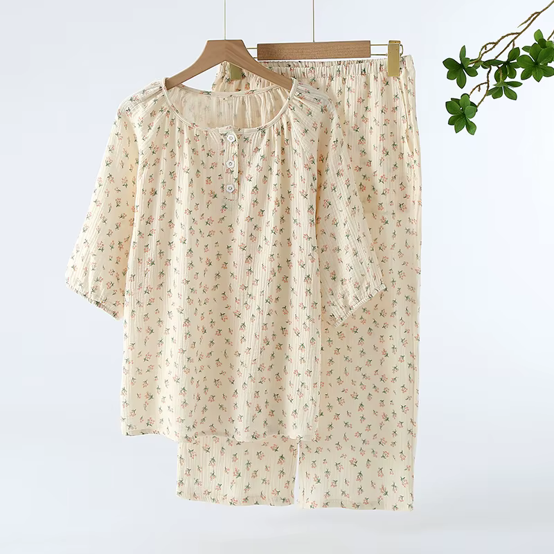 Ensemble de salon en coton léger pour femmes, vêtements d'intérieur confortables, pyjamas à manches