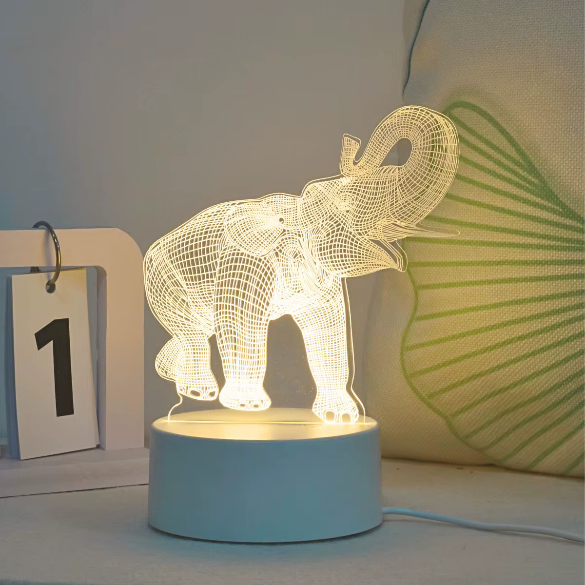 Veilleuse éléphant lumineuse 3D alimentée par USB – une lumière de décoration animale créative pour