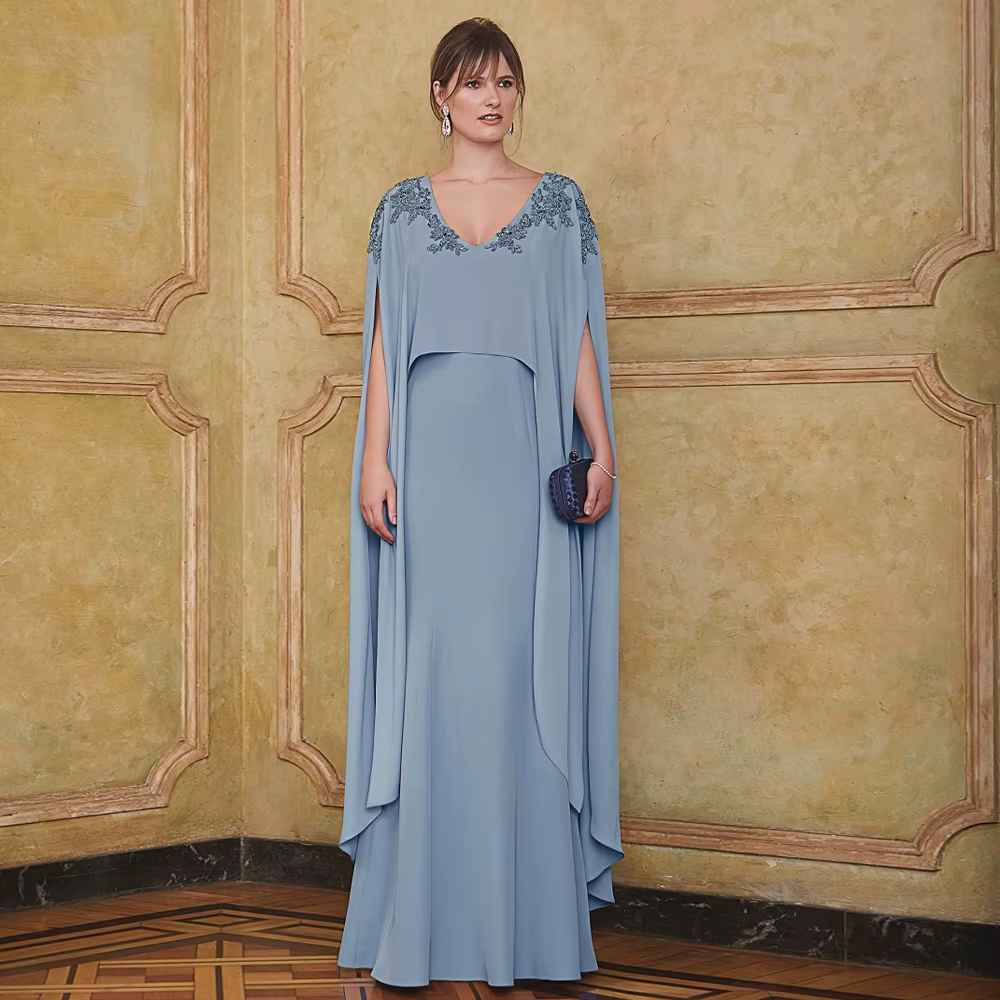 Robe de soirée bleu clair pour femmes, avec des appliques de perles, élégante, mohter de la mariée,