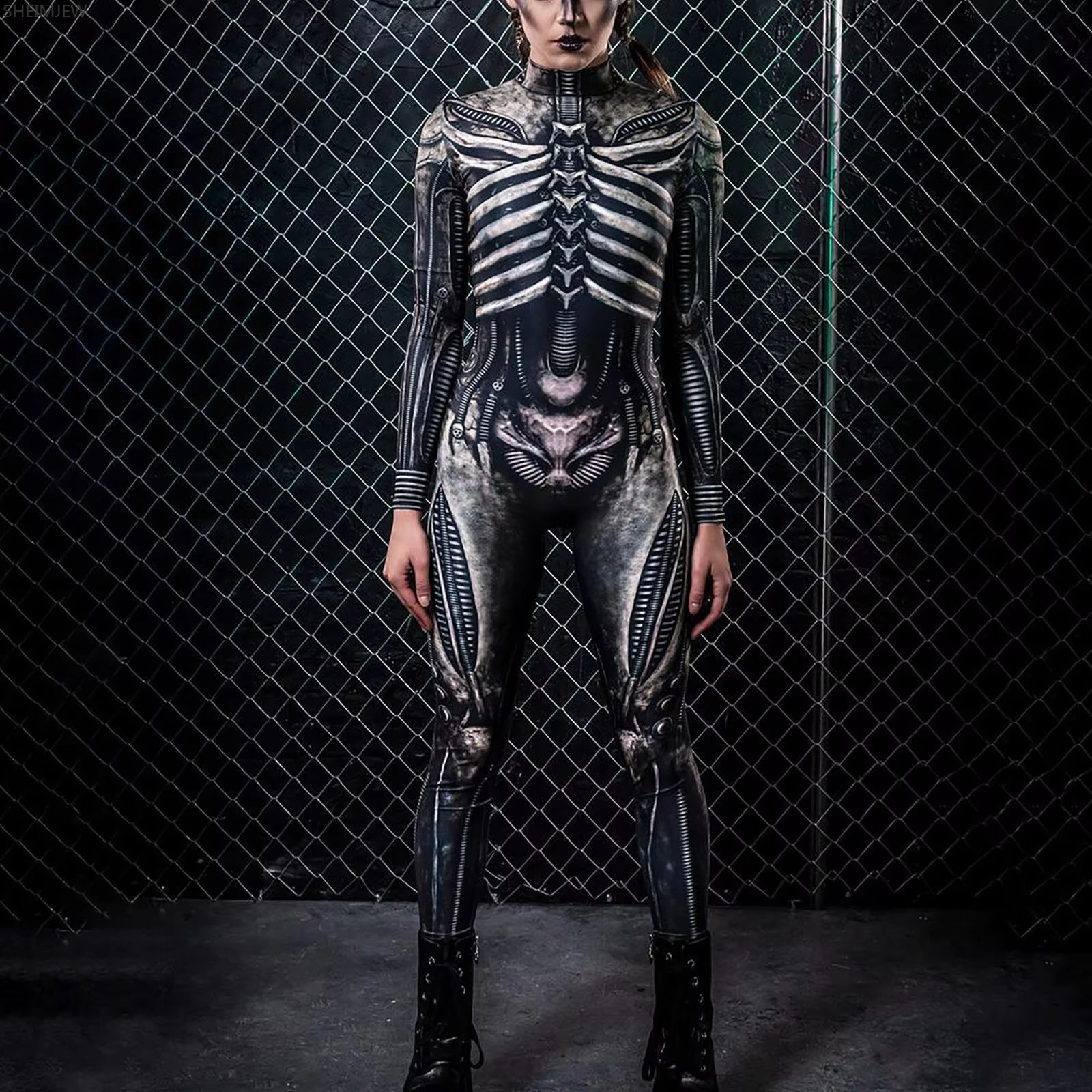 POP1 femmes col roulé Simulation Robot Zip Body complet corps Catsuit Halloween Rave combinaison Jun
