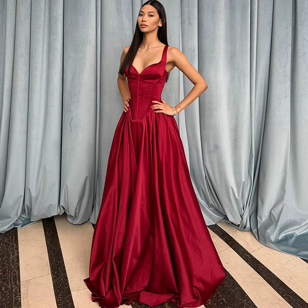 Robe de soirée bordeaux élégante à col en V et coupe trapèze, personnalisée, avec fermeture éclair a