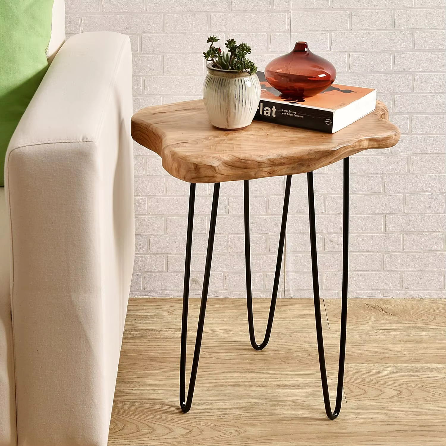 Table d'appoint à bord naturel, table d'appoint en bois, table de chevet, support pour plantes, bure