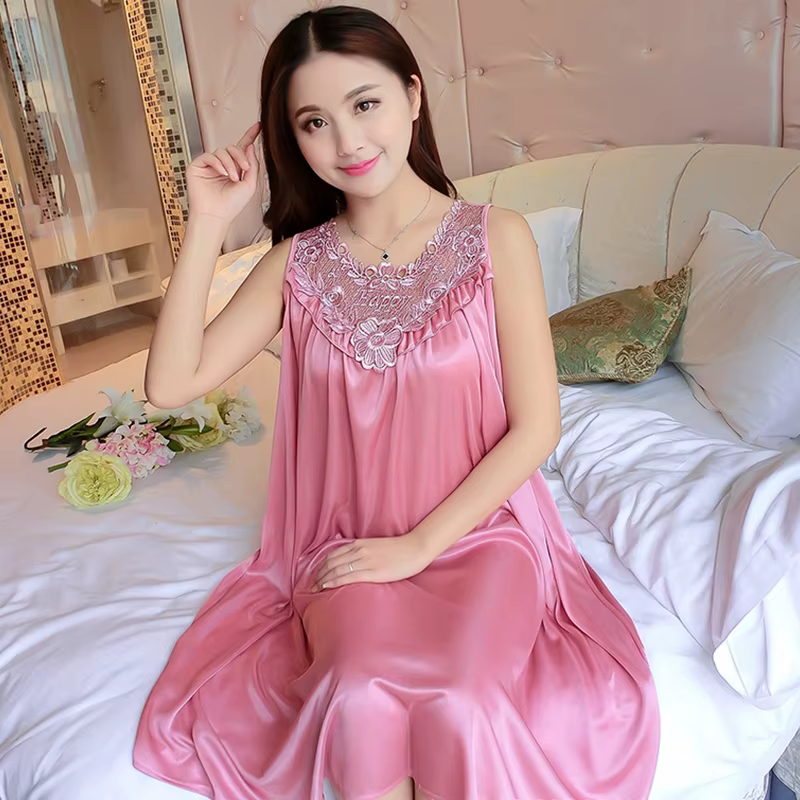 Robe de nuit en satin pour femme, col en V, dentelle, couleurs assorties, fluide, pour l'été, vêteme