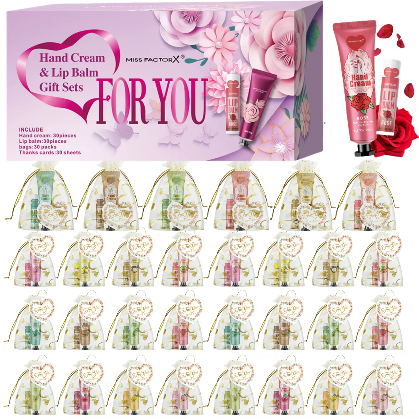 Coffret cadeau 30 ensembles/boîte crème pour les mains et baume à lèvres pour les invités cadeau de