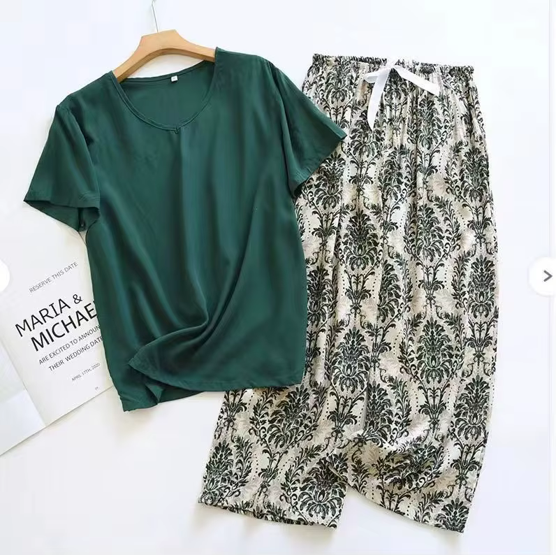 Femmes élégant 2 pièces imprimé fleuri vêtements de ménage dames ample mince rayonne pyjamas ensembl