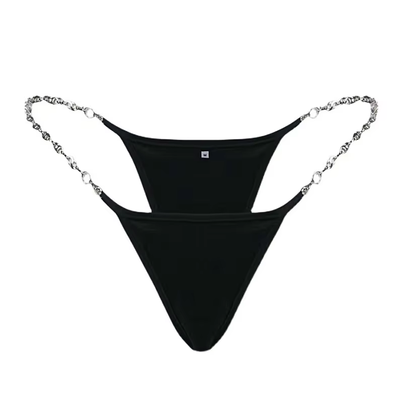 Culotte string sexy pour femme avec chaîne métallique, motif lettre, taille basse, lingerie érotique