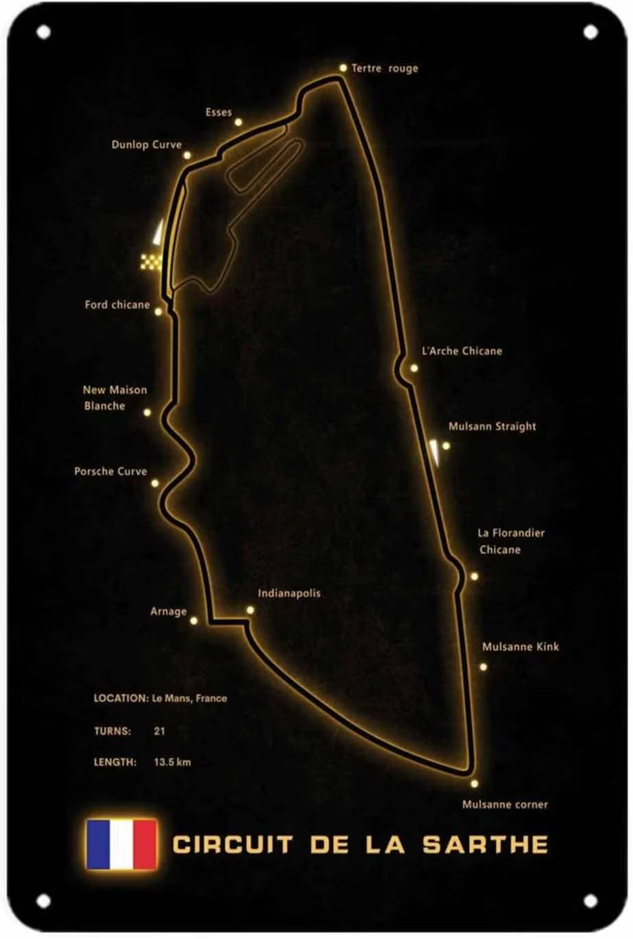 Circuit de la Sarthe carte Le Mans 24 heures course Vintage France signe en métal impression décorat