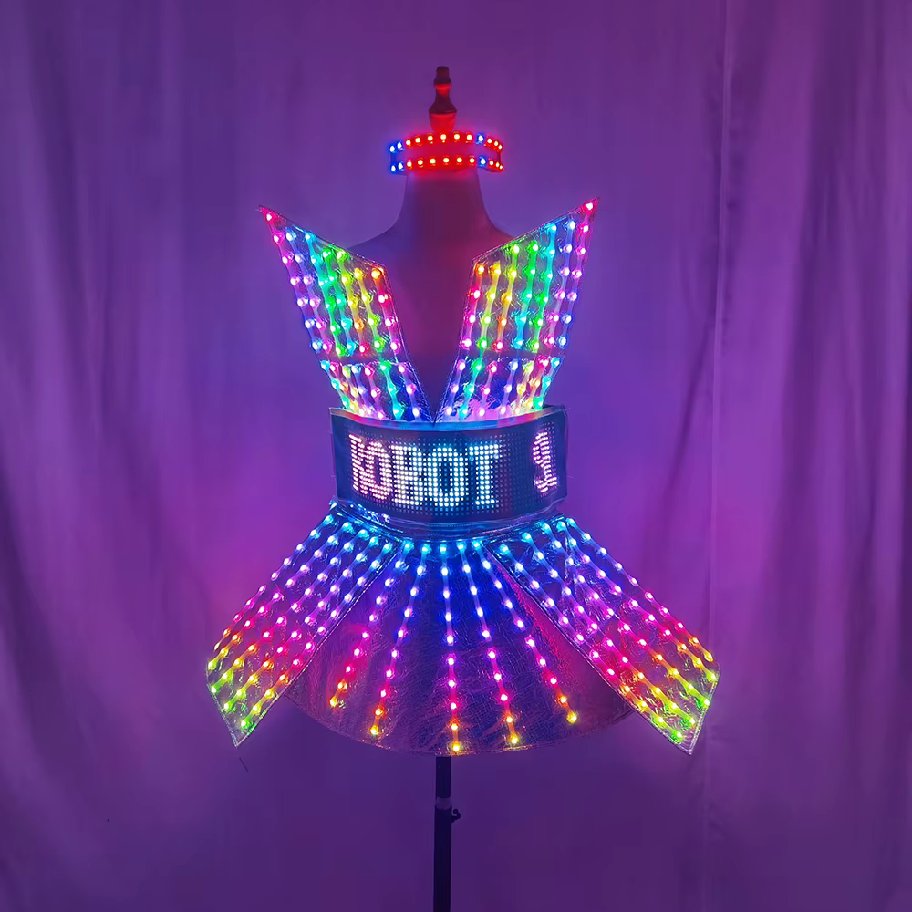 Robe de soirée LED brillante pour boîte de nuit, tenue de scène LED lumineuse pour DJ, danseuse Gogo