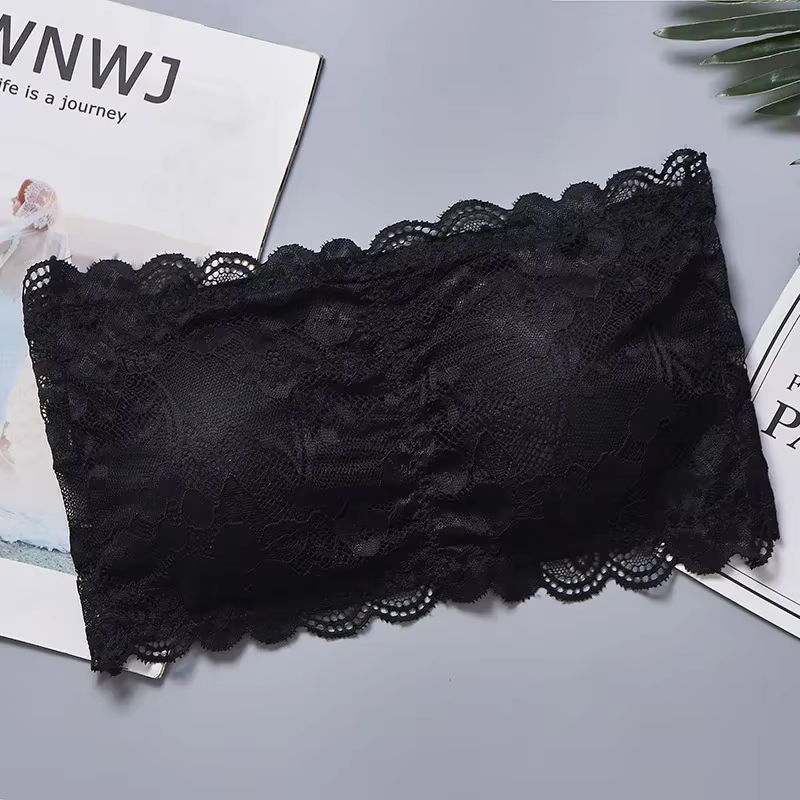 Soutien-gorge tubulaire en dentelle florale pour femmes, bustier sexy, fermeture au dos, haut court 