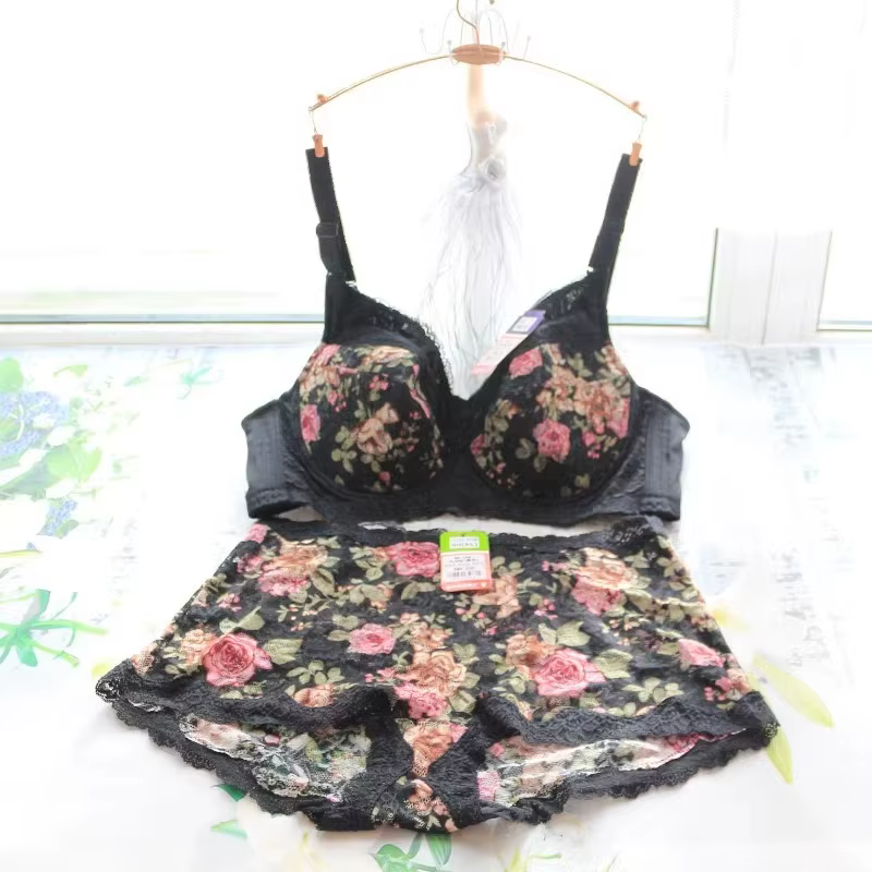 Ensemble de soutien-gorge sexy en dentelle brodée pour femmes, lingerie féminine, grande taille, bon