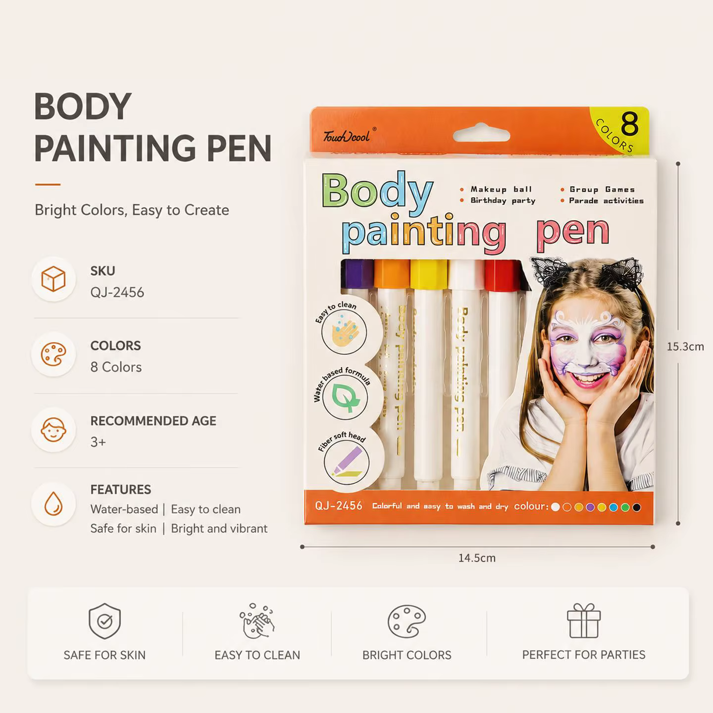 Marqueurs de peinture corporelle 12 couleurs pour le visage, non toxiques, lavables, kit de stylos à