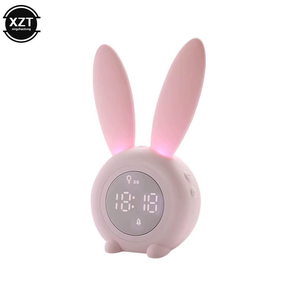 Réveil numérique LED avec oreilles de lapin mignonnes, USB électronique, contrôle du son, lampe de n