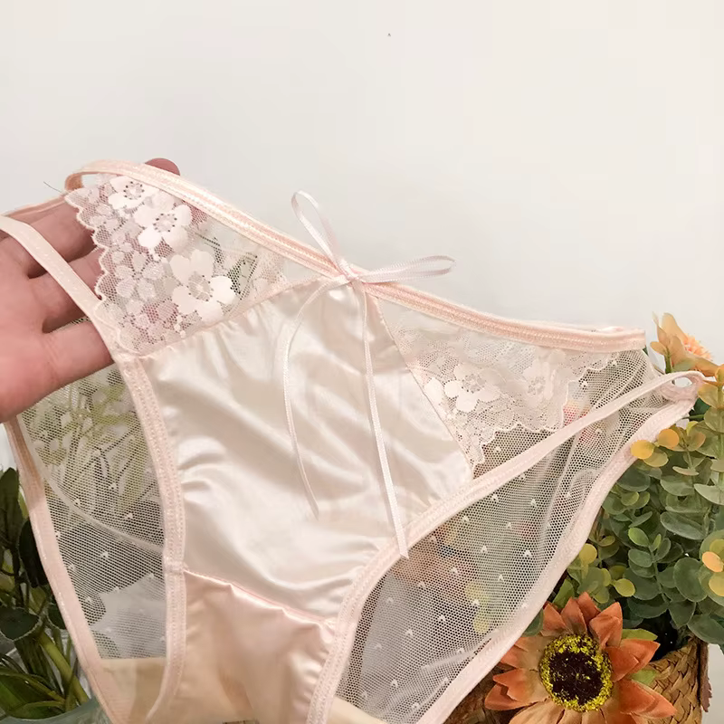 1 pièce Culotte en dentelle pour femme, en maille transparente, taille basse, ajourée, respirante, l