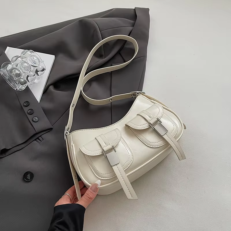 Sacs à bandoulière en cuir PU pour femmes, sacs sous les bras, couleur unie, petits sacs à poignée s