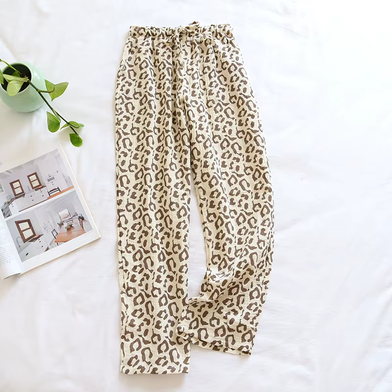 Pyjama imprimé léopard pour femmes, pantalon de maison ample en coton, mode Simple, printemps et été
