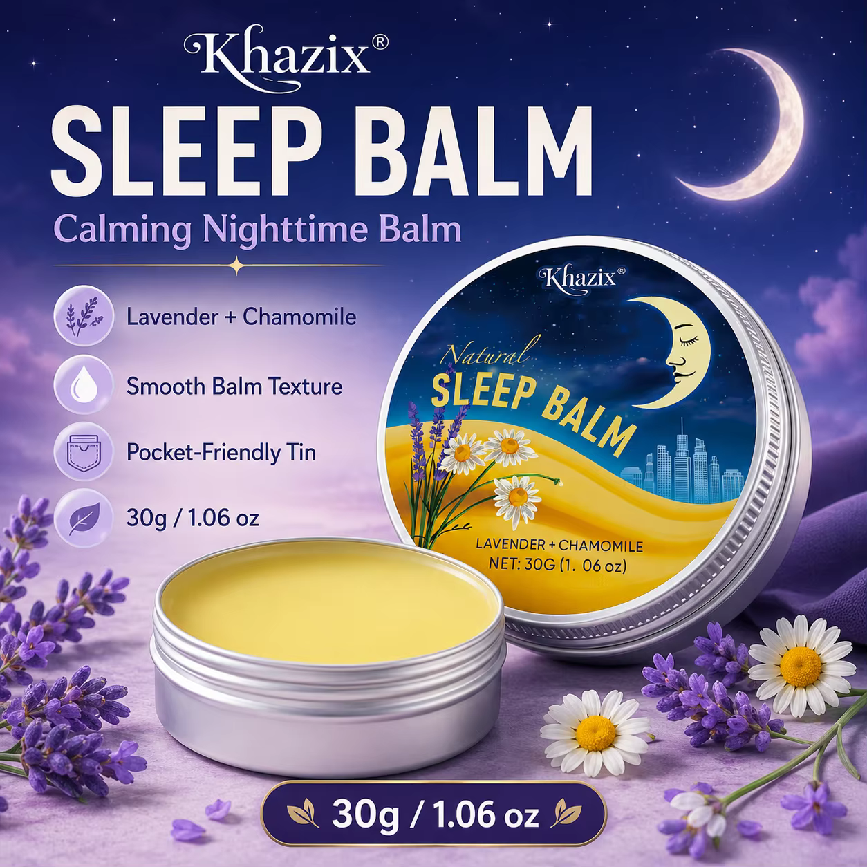 Baume de Nuit Apaisant 30g à la Lavande et à la Camomille – Arôme Calmant, Doux pour la Peau, Format