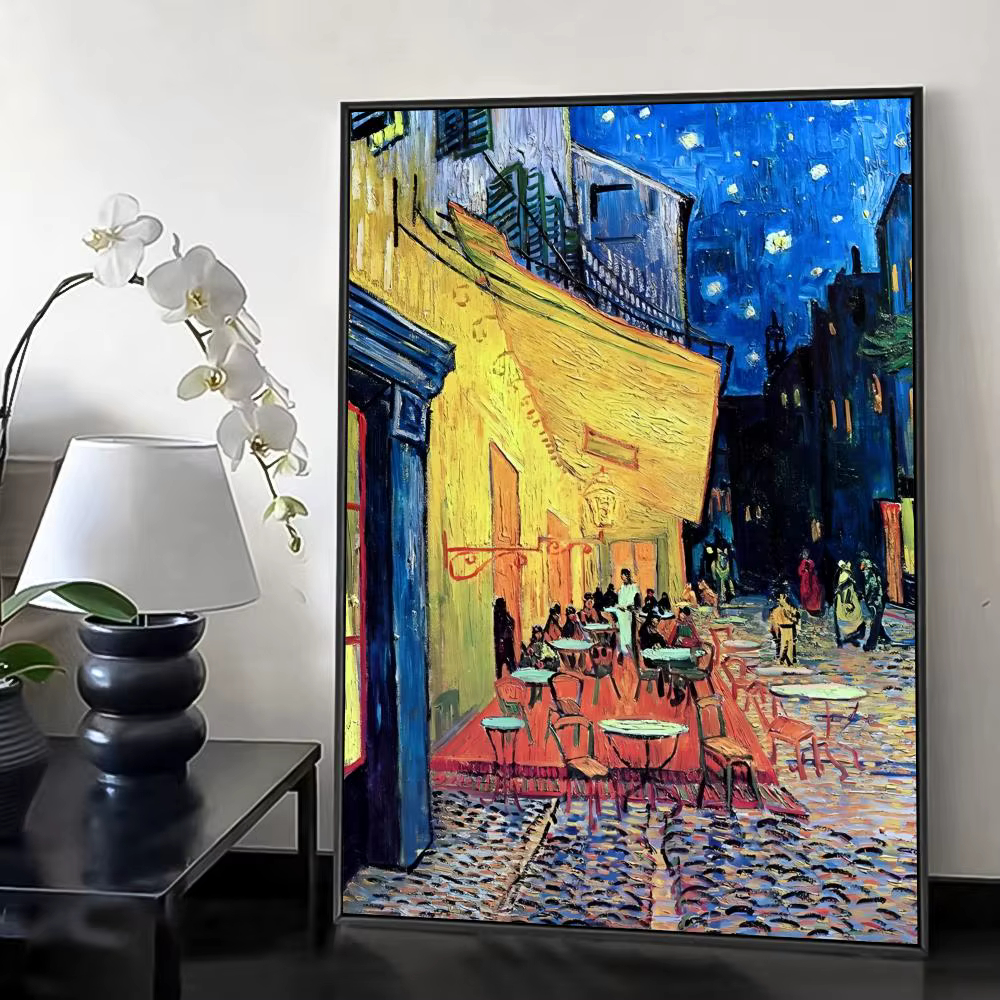 Van Gogh café terrasse la nuit peinture calligraphie toile affiche mur Art intérieur couloir décorat