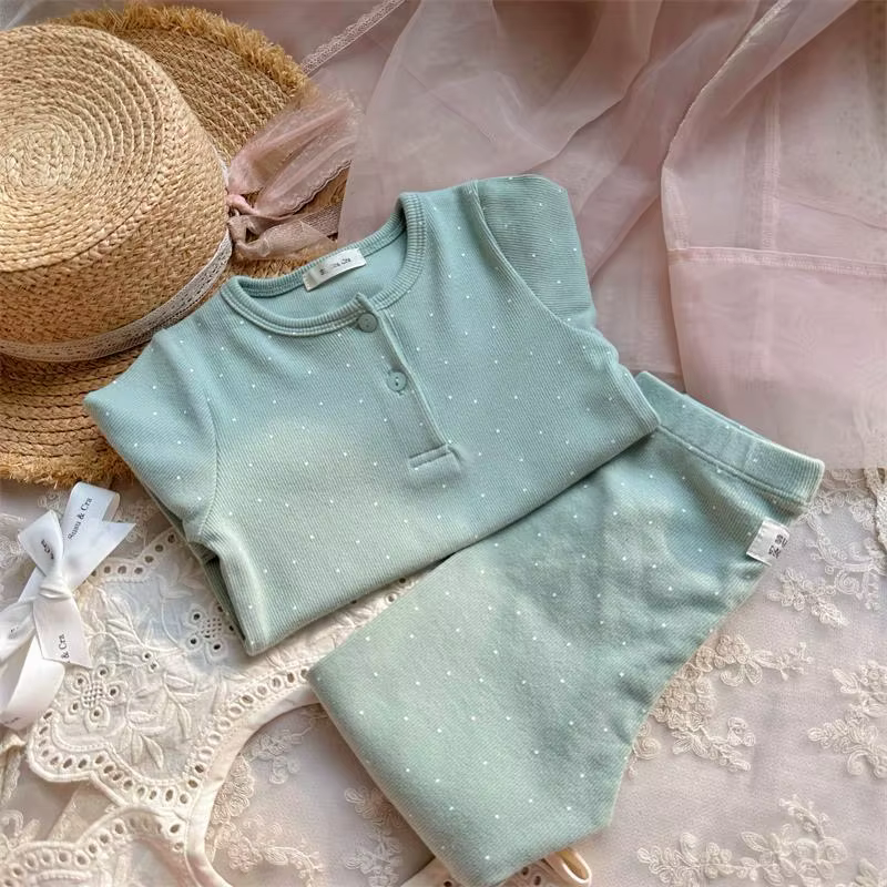 Pyjama de lit en coton pour bébé fille et garçon, ensemble haut + pantalon, imprimé à pois, vêtement