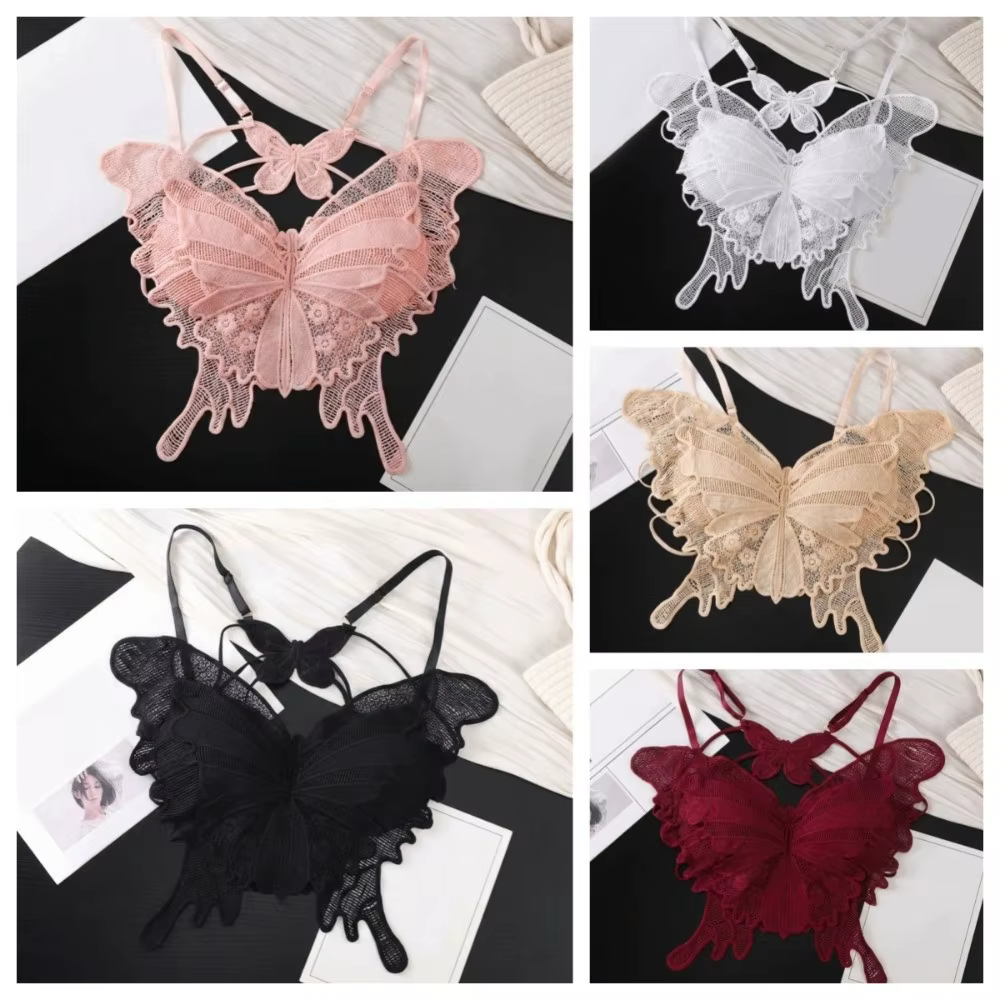 Soutiens-gorge papillon sans dos doux, coupe ajustée, rembourrés, en dentelle, camisoles, style coré