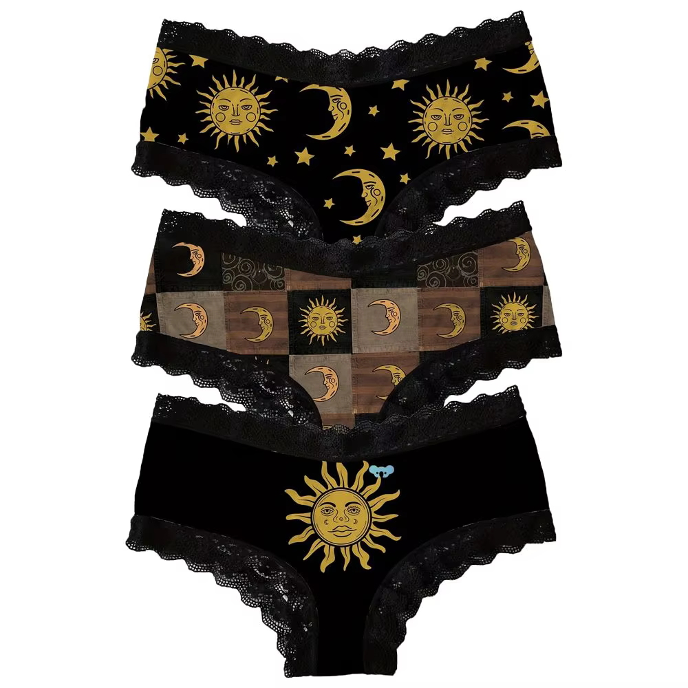 Sous-vêtements confortables à taille basse avec bordure en dentelle, Sun Moon, slips fins sans coutu