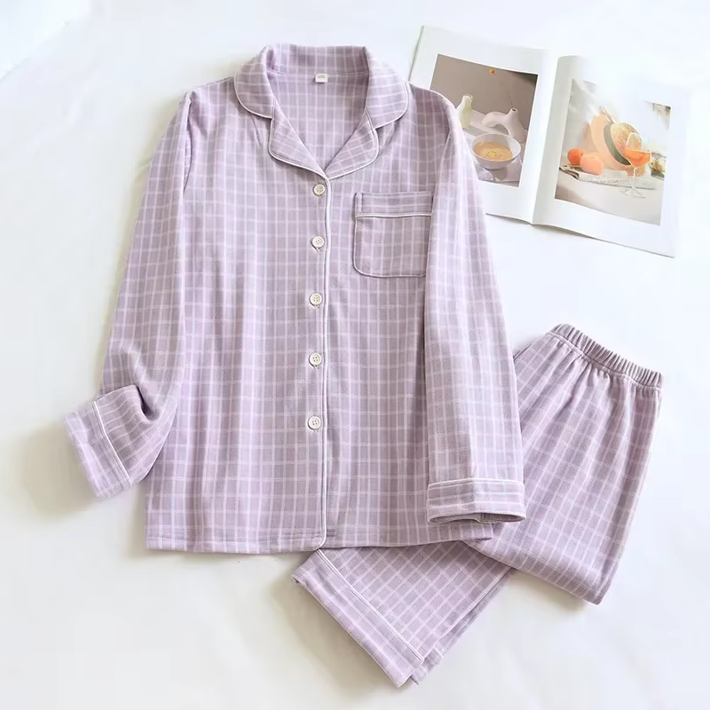 Ensemble pyjama à carreaux pour Couple, pour la chaleur d'automne et d'hiver, pantalons à manches lo