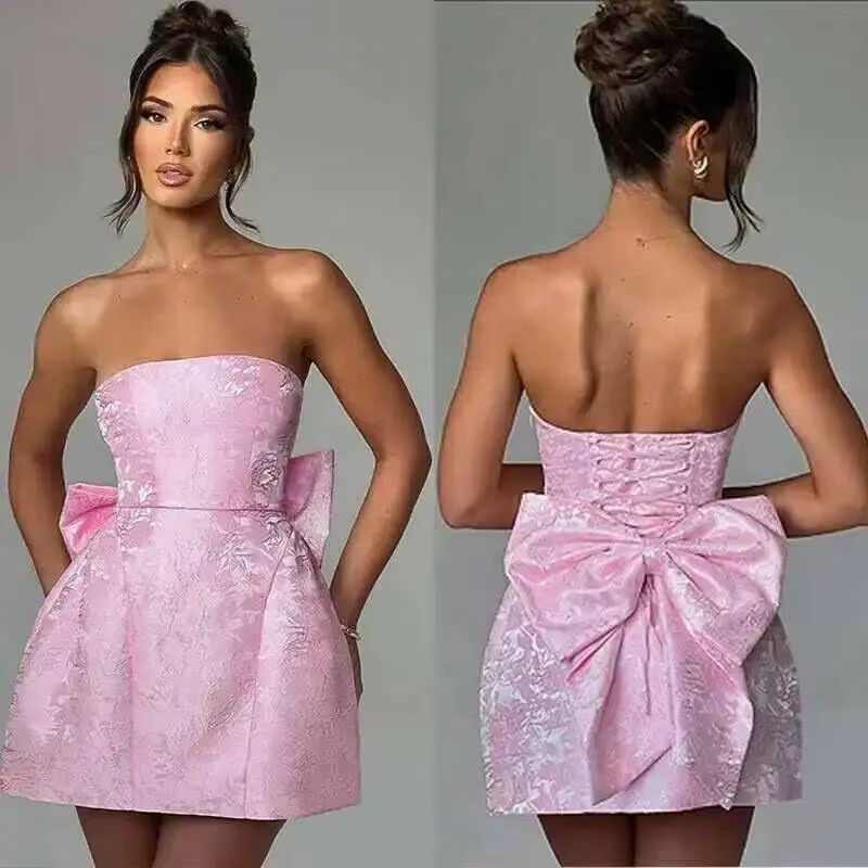 Giyu Club robes de soirée femmes 2025 été Sexy nœud licou Robe longue élégant Jacquard à lacets dos