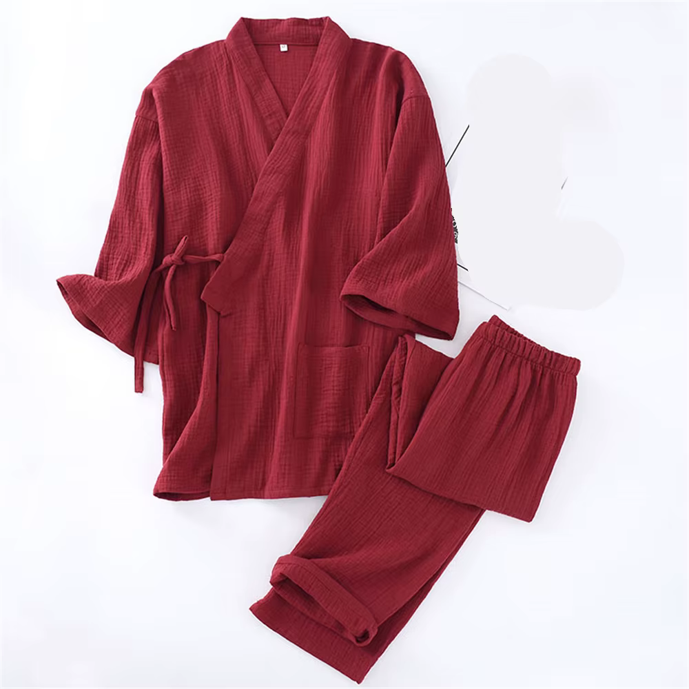 Pyjama kimono de style japonais pour femmes, coton fin imbibé, double couche, costume de maison, vêt